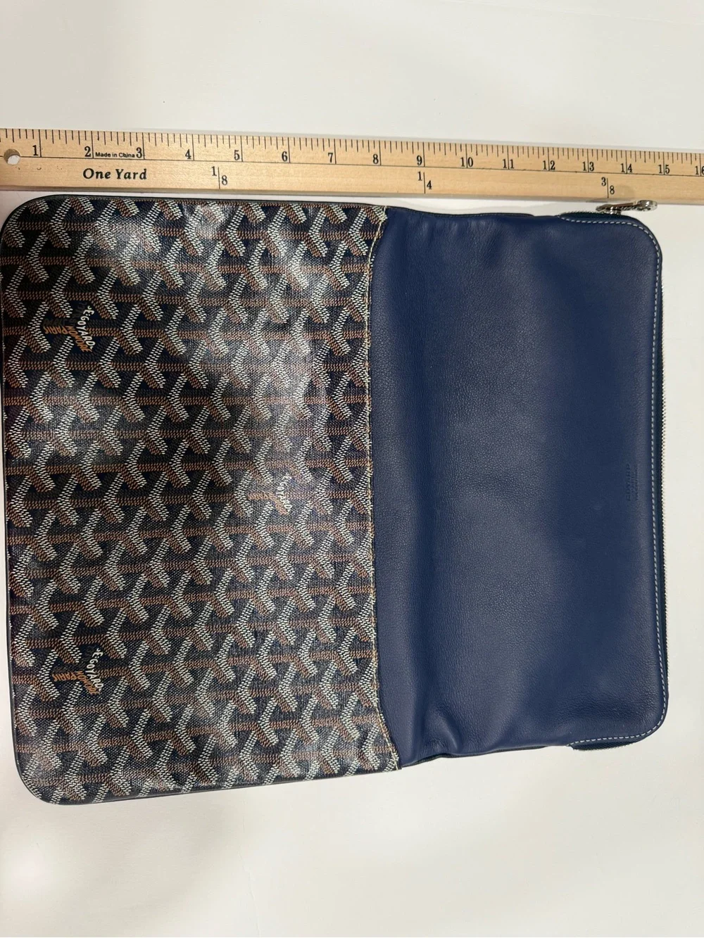 Goyard Navy and Brown Goyardine Zip Clutch